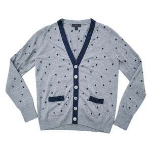 J. Crew Star Embroidered Button Up Wool Cardigan Sweater Size Medium